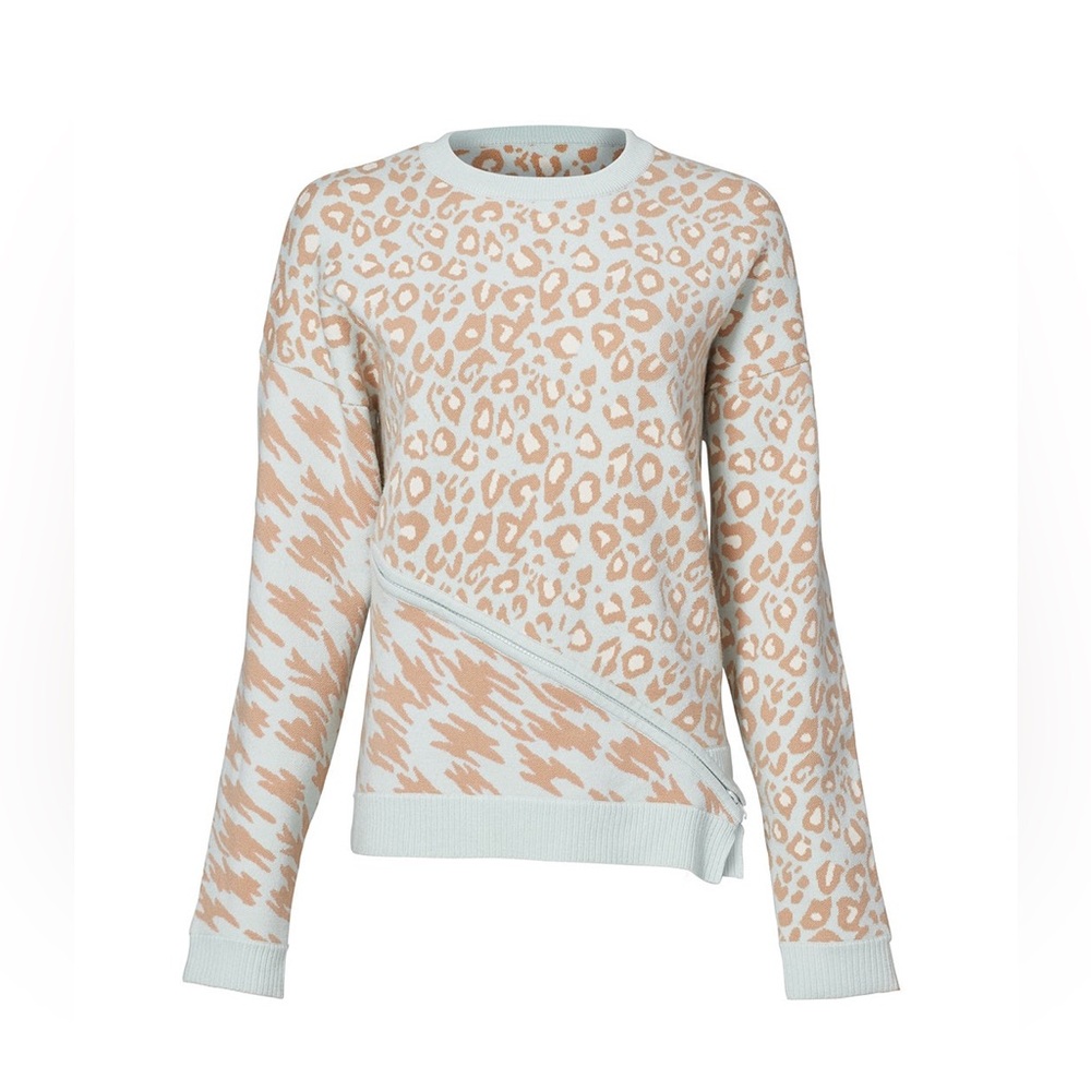 Like New! Opening Ceremony Glacier Blue Animal Zip Sweater Leopard Size XS
